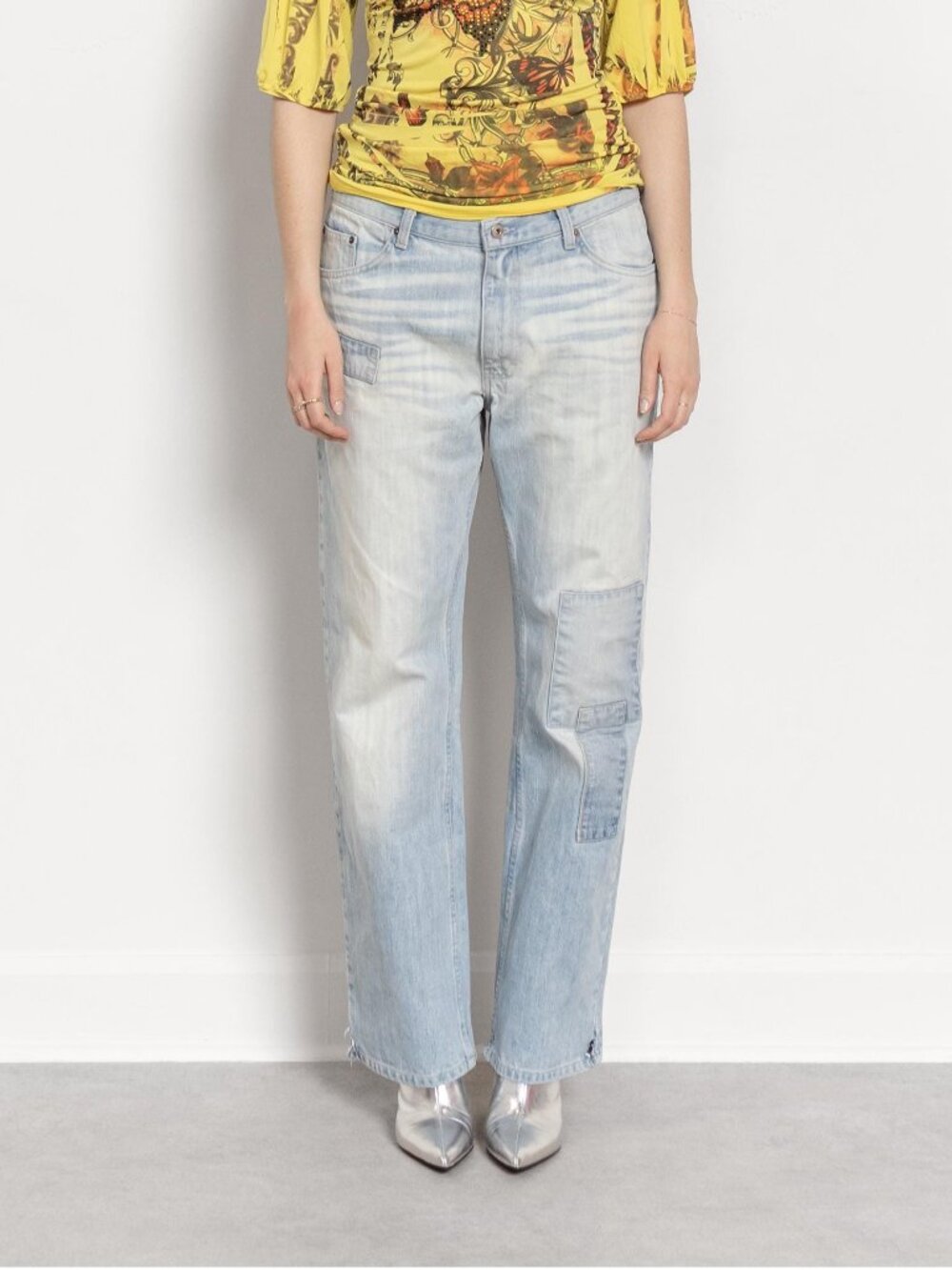 Vintage Big Oversize Baggy Jeans: Patched Denim / Medium Large
